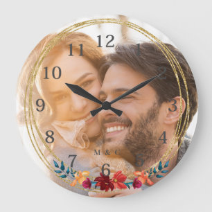 Elegant Photo Monogram Wedding Large Clock