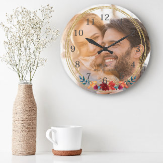 Elegant Photo Monogram Wedding Large Clock