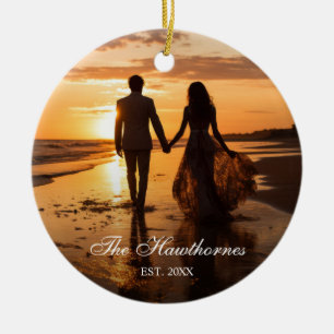 Elegant Photo Name Year Ceramic Ornament
