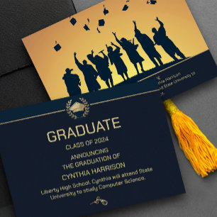 Elegant Photo Navy Blue and Gold  Invitation