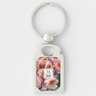 Elegant photo of pink roses Monogram initial cute Keychain