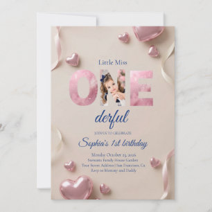Elegant Photo "One-derful" 1st Birthday Invitation