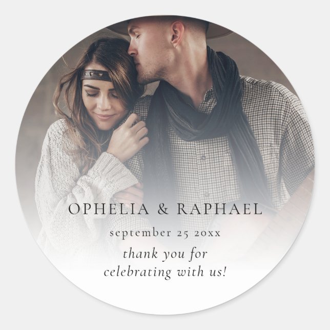 Elegant Photo Overlay Boho Wedding Thank You Classic Round Sticker (Front)
