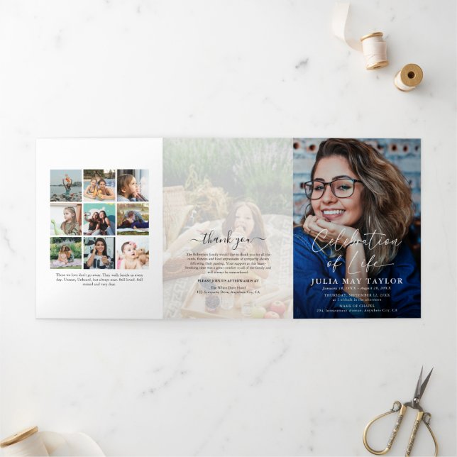 Elegant Photo Overlay Funeral Memorial Program Tri-Fold Invitation (Outside)
