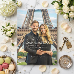 Elegant photo Overlay Modern black white Wedding  Invitation