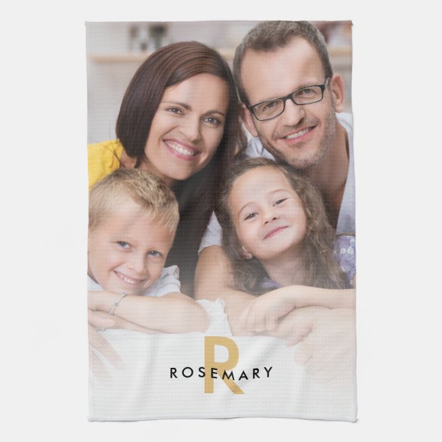 Elegant Photo Overlay Monogram Initial Name Kitchen Towel (Vertical)