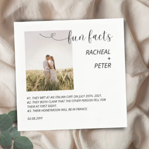 Elegant Photo Overlay Script Fun Facts Wedding  Napkin