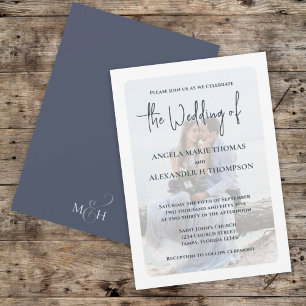 Elegant Photo Overlay Simple Minimalist Slate Blue Invitation