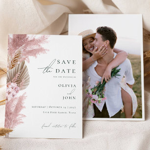 Elegant Photo Pampas Grass Wedding Save the Date  Invitation