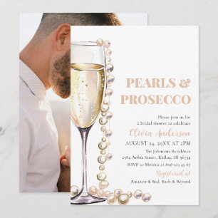 Elegant Photo Pearls and Prosecco Bridal Shower Invitation