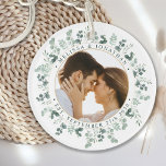 Elegant Photo Personalized Eucalyptus Wedding Keychain<br><div class="desc">Add the finishing touch to your wedding with these custom photo eucalyptus botanical greenery wedding keychain. Perfect as wedding favours to all your guests . Customize these wedding favours with your favourite wedding photo, newlywed photo, and personalize with name and date. See our wedding collection for matching wedding favours, newlywed...</div>