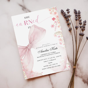 Elegant Photo Pink Bow Floral Nursing Graduation Announcement