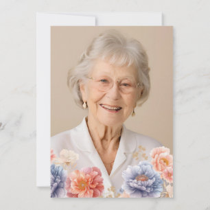 Elegant Photo Pink Floral 80th Birthday Invitation