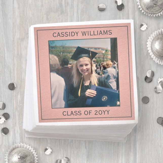 Elegant Photo Pink Rose Gold Modern Graduation Napkin (Creator Uploaded)