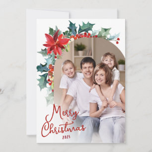  Elegant Photo Poinsettia Floral Arch Christmas  Holiday Card