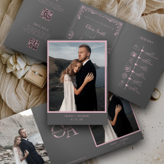 Elegant Photo QR code All in one RSVP wedding Tri-Fold Invitation