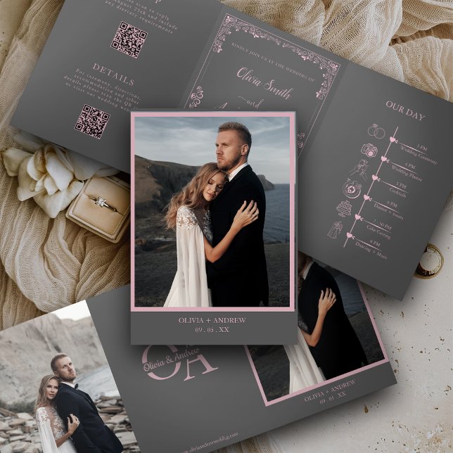 Elegant Photo QR code All in one RSVP wedding Tri-Fold Invitation (Creator Uploaded)