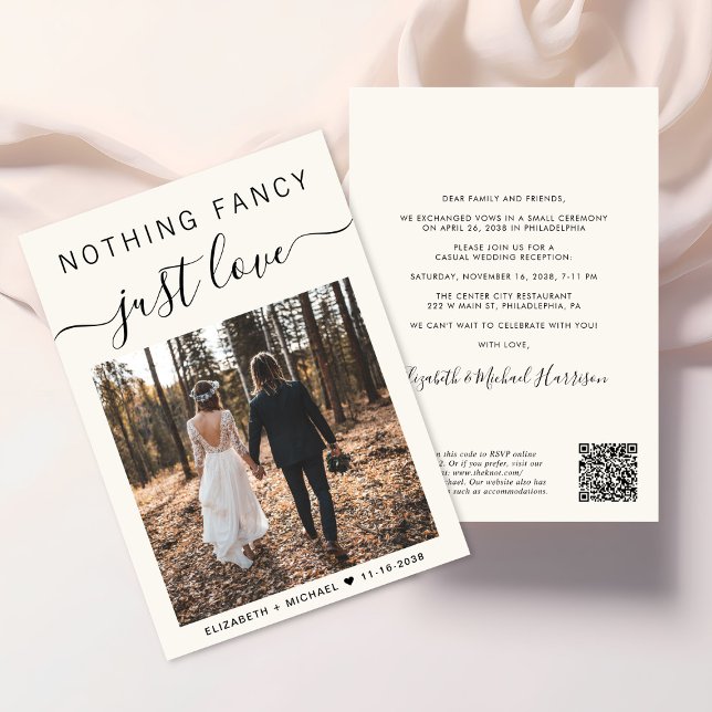 Elegant Photo QR Code Casual Wedding Reception Invitation (Elegant all-in-one wedding invite featuring your photo + a QR code linked to your wedding website)