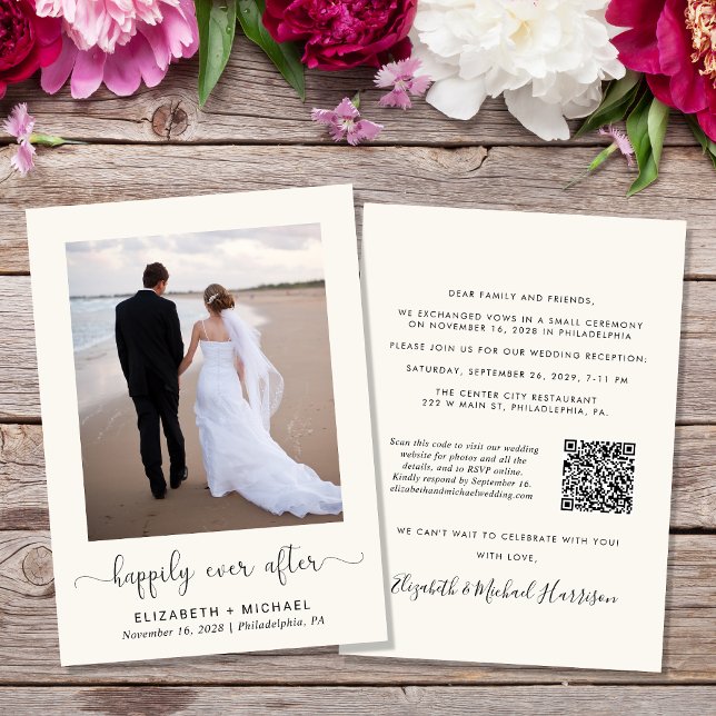 Elegant Photo QR Code Cream Wedding Reception Invitation (Creator Uploaded)