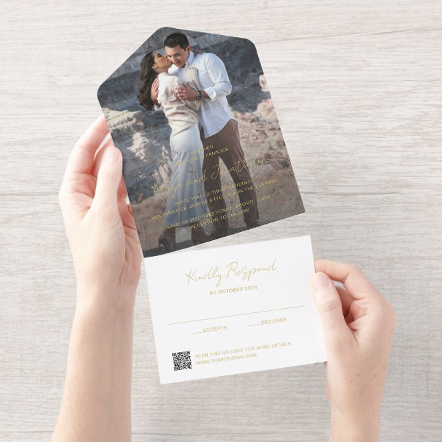 Elegant Photo QR Code Modern Wedding All In One Invitation (Tearaway)