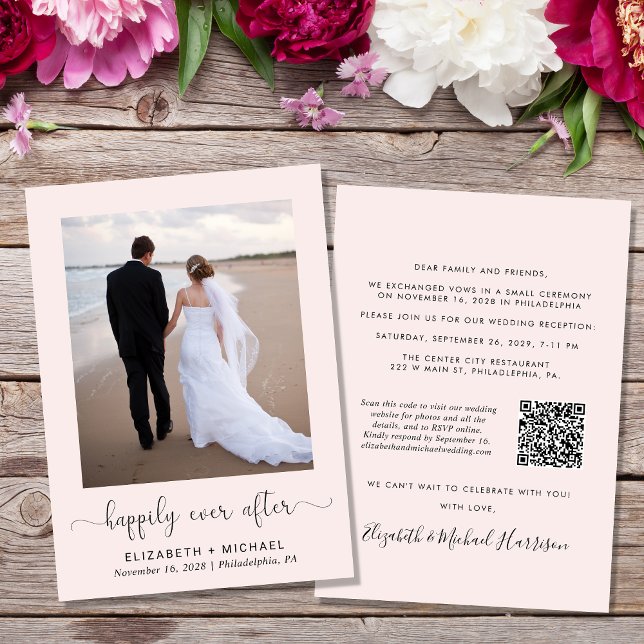 Elegant Photo QR Code Pink Wedding Reception Invitation (Creator Uploaded)
