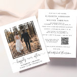 Elegant Photo QR Code Wedding Reception Invitation<br><div class="desc">Simple and chic budget-friendly elopement or smaller wedding announcement and post-wedding reception or party invitation. The front features your photograph in a cut out square frame, "happily ever after" written in a trendy script with swashes and your first names and wedding date and location in modern typography. On the reverse...</div>