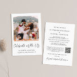 Elegant Photo QR Code Wedding Reception Invitation<br><div class="desc">Elegant elopement or private wedding announcement and post-wedding reception invitation. The front features your photo, "Celebrate With Us" in a chic script and your first names, wedding date and location in simple modern typography. On the back, personalize your marriage announcement, input your wedding website's URL address to create a QR...</div>