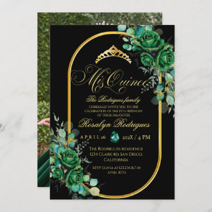 Elegant Photo Quinceanera black green Birthday Invitation