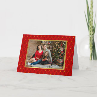 Elegant Photo Red and Gold Tree Christmas Card