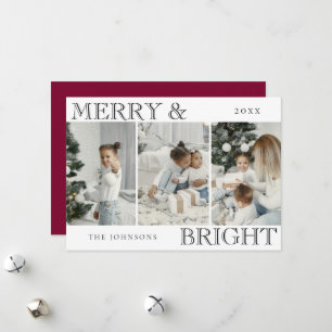 Elegant Photo Red Merry and Bright Christmas Holiday Card