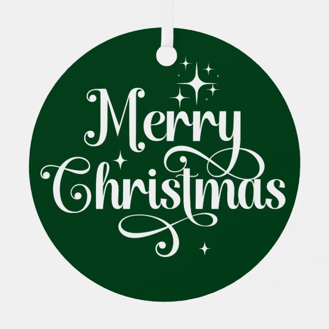 Elegant Photo Retro Merry Christmas Green Keepsake Metal Ornament (Front)