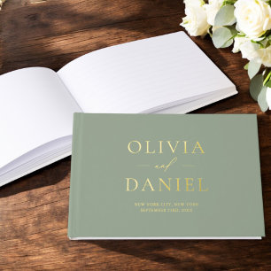 Elegant Photo Sage Green Gold Modern Minimalist Guest Book