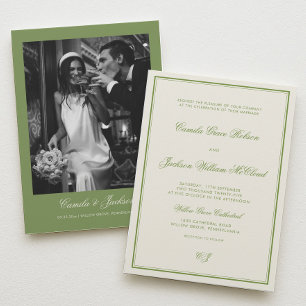 Elegant Photo Sage Green Wedding Invitation