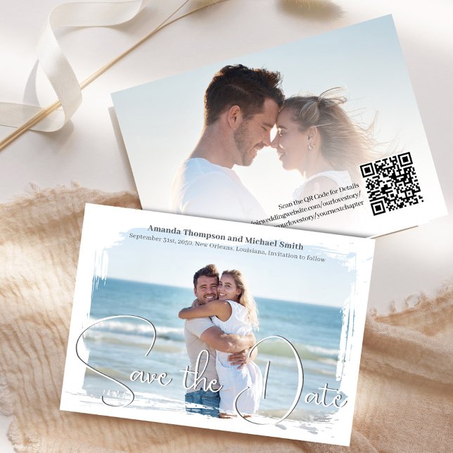 Elegant Photo Save the Date Script Wedding  (Wedding save the date photo card. )