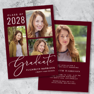 Elegant Photo Script Burgundy Graduation Party Invitation