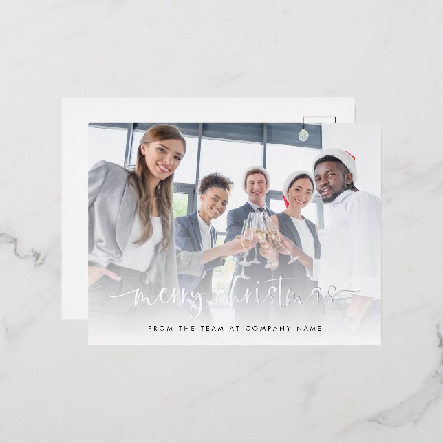 Elegant Photo Script Merry Christmas Real  Foil Holiday Postcard (Front/Back)