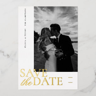 Elegant Photo Script Save the date Foil Holiday Card