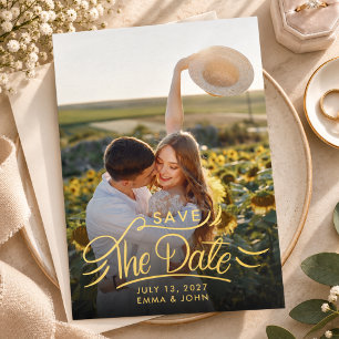 Elegant Photo Script Wedding Save the Dates Gold
