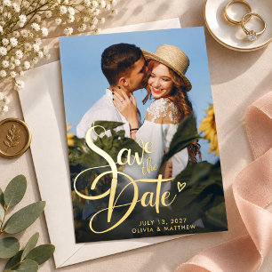 Elegant Photo Script Wedding Save the Dates Gold
