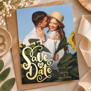 Elegant Photo Script Wedding Save the Dates Gold