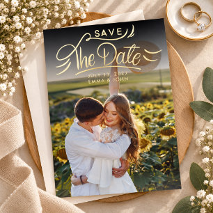Elegant Photo Script Wedding Save the Dates Gold