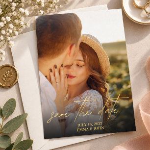 Elegant Photo Script Wedding Save the Dates Gold