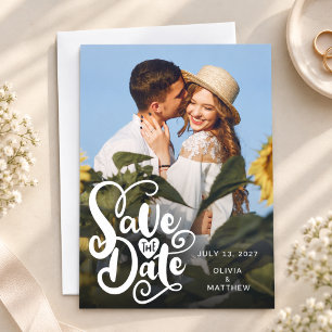 Elegant Photo Script Wedding Save the Dates Gold Date