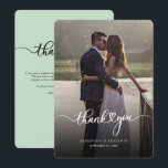 Elegant Photo Script Wedding Thank You Card<br><div class="desc">A great and thoughtful way to thank your friends,  family,  and coworkers who graced you their presence on your your wedding day with this modern photo thank you cards with script hand lettered "thank you" and a love heart.</div>