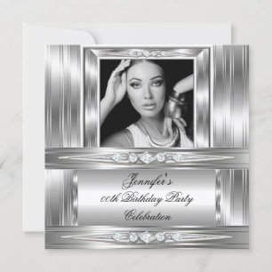 Elegant Photo Silver Diamond Birthday Party Invitation