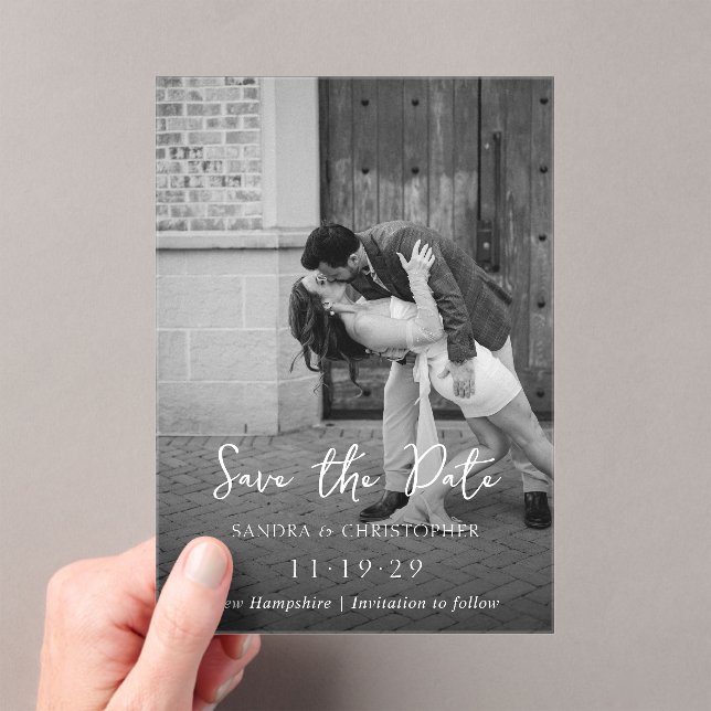 Elegant Photo Simple Modern Wedding Save the Date Acrylic Invitations (Insitu (Handheld))