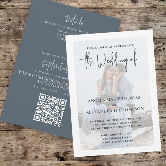 Elegant Photo Simple QR Code RSVP Dusty Grey Invitation (Creator Uploaded)
