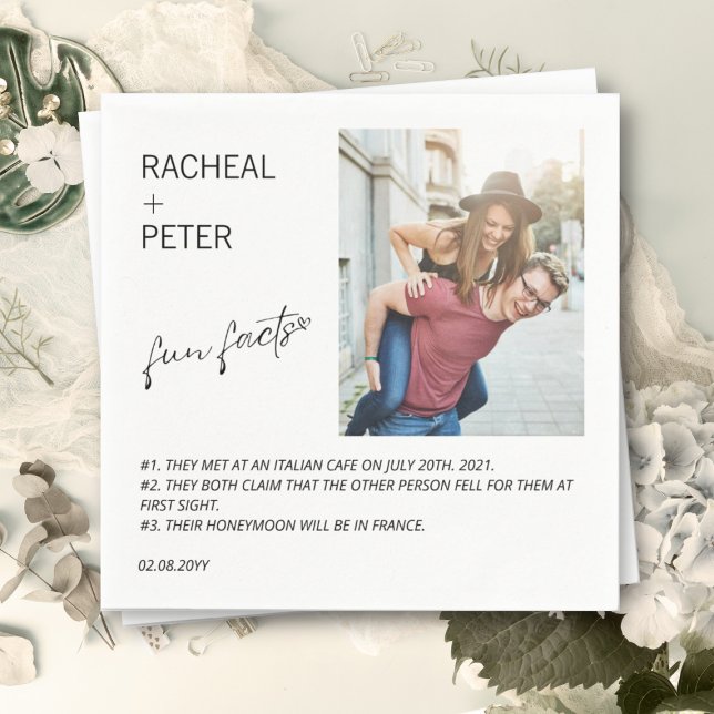 Elegant Photo Simple Script Fun Facts Wedding  Napkin (Creator Uploaded)