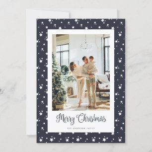 Elegant Photo Stars Blue Merry Christmas Card