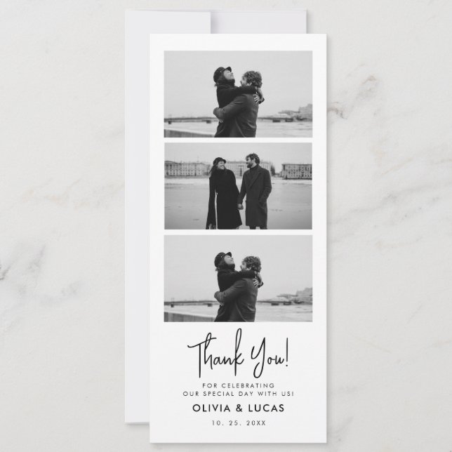 Elegant Photo Strip Chic Wedding Thank You (Front)